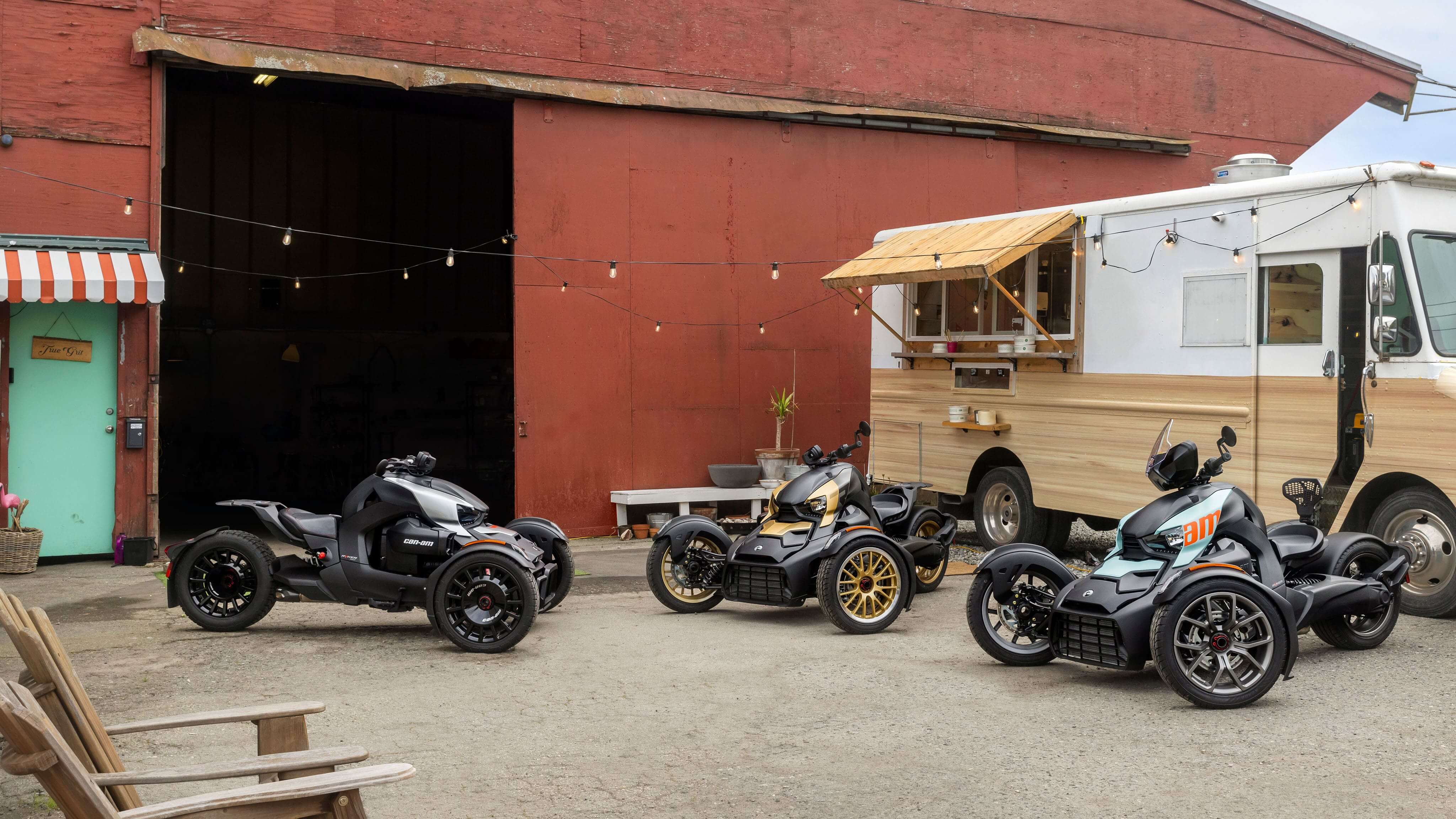 Les trois différents modèles 2023 des véhicules à 3 roues Can-Am Ryker 