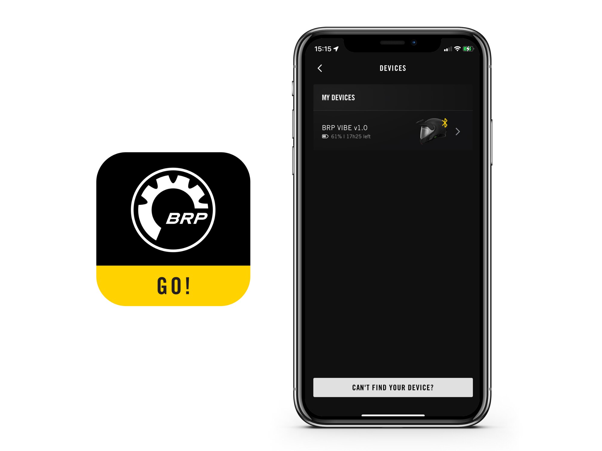 Enhetsskärmen för Vibe-kommunikationssystemet i BRP GO!