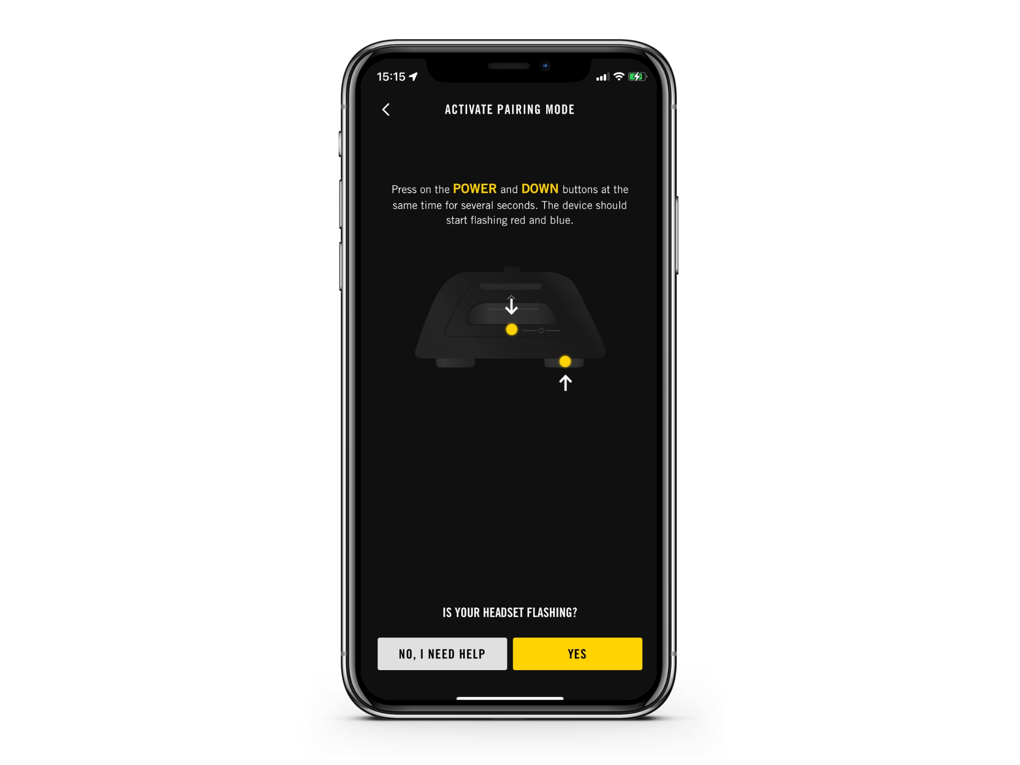 BRP GO!-appen visar stegen för parning med Vibe-kommunikationssystemet