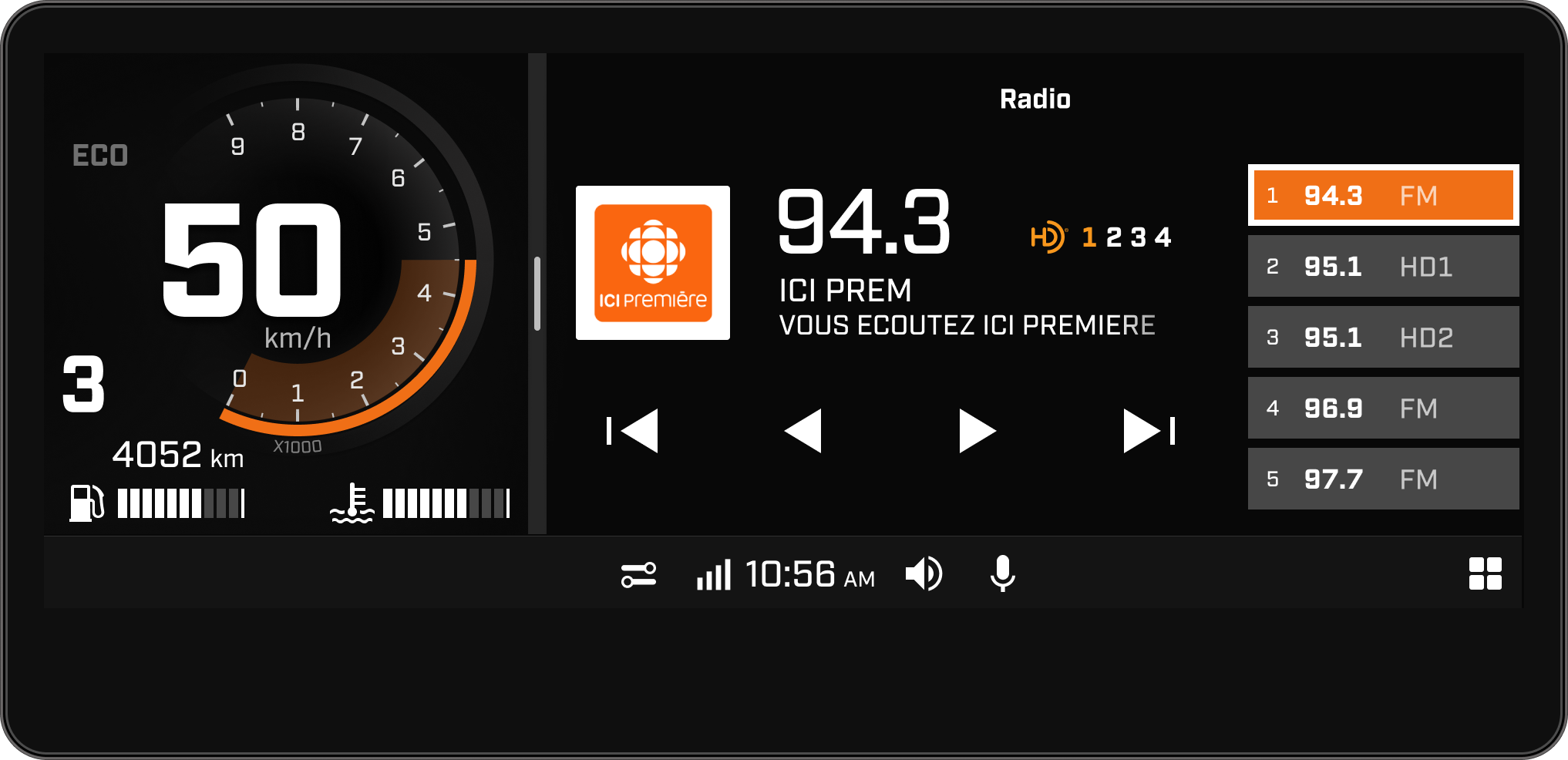 Radio applet in Can-Am Spyder's 10.25" display